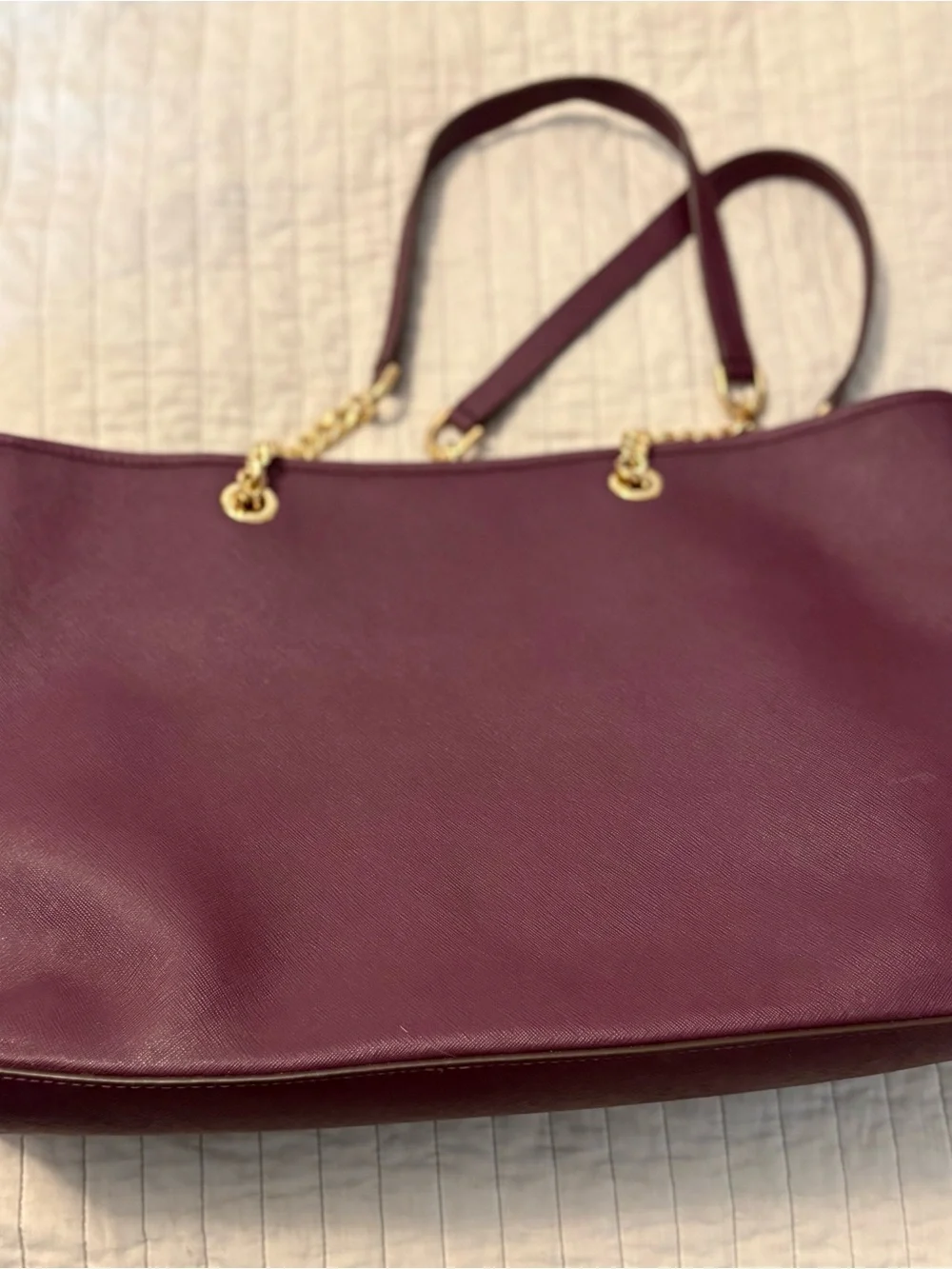 Michael Kors Deep Plum Leather Chain-Accent Tote